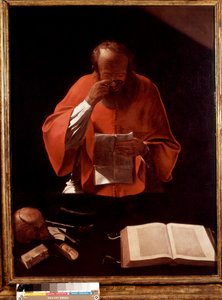 Afbeelding van Sint Hiëronymus lezend, schilderij door Georges de La Tour