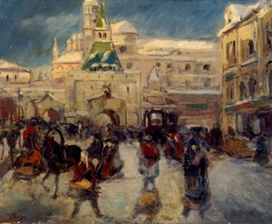 Het Iljinskaja-plein met de Iljinski-poort in Moskou door Georgi Alexandrowitsch Lapschin