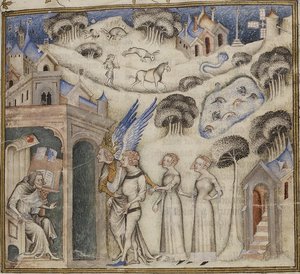 Amour leidt zijn kinderen Zoete gedachten, Plezier en Hoop naar Guillaume de Machaut, door Meester van de Bijbel van Jean de Sy 1372-77 (42374611771) door Georgia Levan Ramishvili from Tbilisi