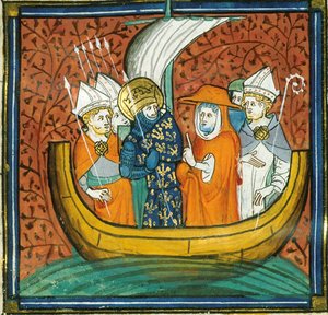 Raad aan boord van schip, uit Chroniques de France ou de St Denis, 14e eeuw (22528511880)