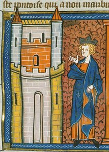 Lodewijk IX voor het fort, uit Chroniques de France ou de St Denis, 14e eeuw (22690438696) door Georgia Levan Ramishvili from Tbilisi