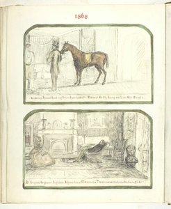 Zonder titel [man met paard, en stel dat bij het vuur ontspant], 1868
