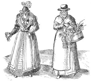 Engelse plattelandsvrouw met dame van het hof, 1572 door Georgius Braun