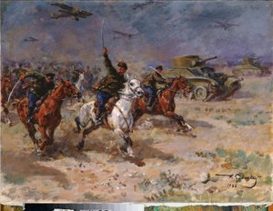 Aanval (Chars en cavalerie van het Rode Leger tijdens de Oktoberrevolutie) door Georgiy Konstantinovich Savitsky