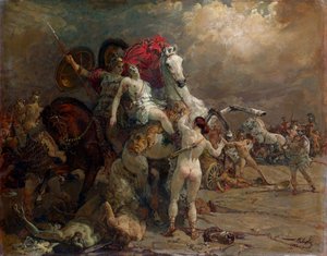 De gewonde vrouwelijke krijger Camille. door Georgiy Konstantinovich Savitsky