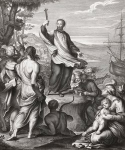 Sint Franciscus Xaverius predikend door Gerard (after) Edelinck