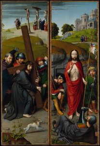 Christus Draagt het Kruis, met de Kruisiging, De Opstanding, met de Pelgrims..., ca. 1510 door Gerard David