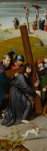 Christus draagt het kruis, met de kruisiging, ca. 1510 door Gerard David