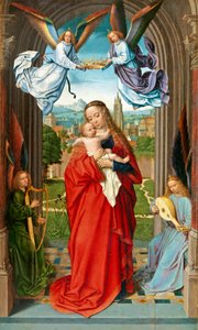 Maagd en kind met vier engelen, ca. 1510-15 door Gerard David