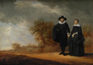 Burgemeester Cornelis Damasz. van der Gracht en zijn vrouw, Jopken Jacobs, in een landschap door Gerard Donck