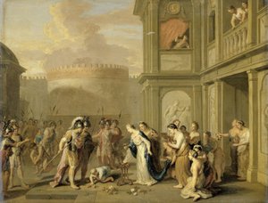 Koningin Cleophis biedt wijn aan Alexander de Grote na zijn verovering van Mazaka door Gerard Hoet (I)