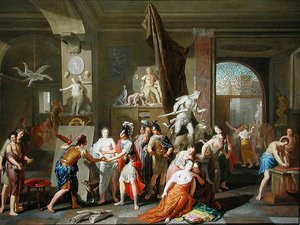 Apelles schildert Campaspe door Gerard Hoet