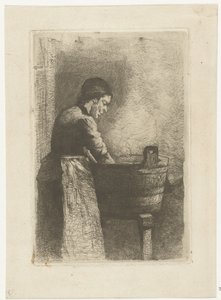 Vrouw bij een wastobbe door Gerard Jan Bos