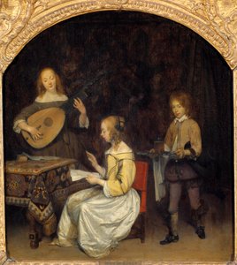 Het concert: zanger en speler van Luit Theorbe. Schilderij door Gerard Ter Borch (1617-1681), Nederlandse school door Gerard ter Borch