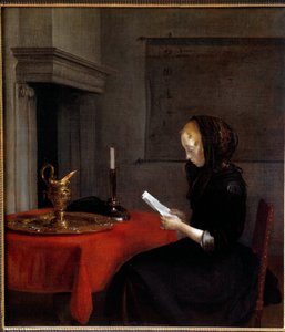 Vrouw die een brief leest door Gerard ter Borch
