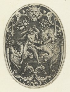 Vlakdecoratie: Hercules doodt het monster Geryon door Gerard de Jode