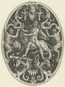 Vlakdecoratie: Hercules en de Nemeïsche leeuw