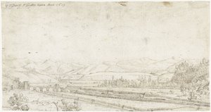 Landschap met de Ponte Milvio, buiten Rome door Gerard ter Borch