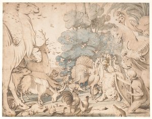 Orpheus betovert de dieren met zijn spel door Gerard ter Borch
