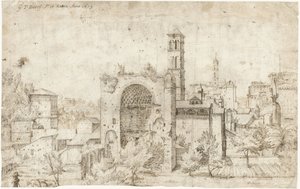 Zicht op de apsis van de Tempel van Venus en Roma en het klooster van S. Maria Nova, Rome
