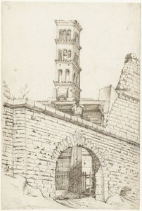 Tempel van Mars Ultor en de Pantaniboog in het Forum van Augustus en de toren van San Basilio door Gerard ter Borch (I)