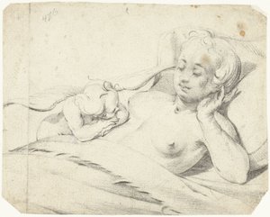 Venus in bed met toekijkende Cupido