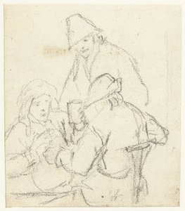 Drie drinkende boeren rond een tafel door Gerard ter Borch (II) (possibly)