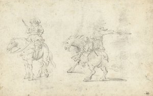 Twee soldaten te paard door Gerard ter Borch (II) (possibly)