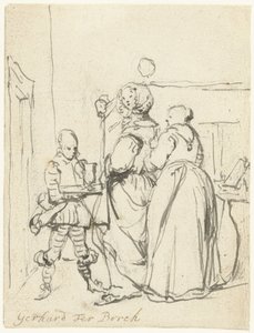 Dame bezig met haar toilet door Gerard ter Borch (II)