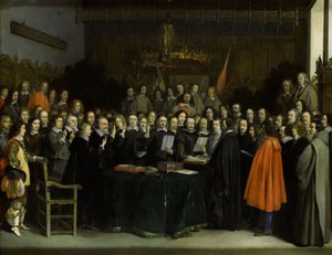 De ratificatie van het Verdrag van Münster (de eedaflegging van de Vrede van Münster in 1648)