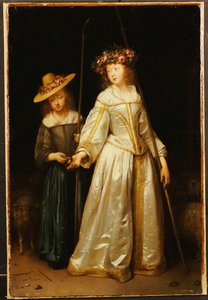 De stiefzus van de kunstenaar, met haar jongere zus Catharina die haar een fluit geeft, 1651 door Gerard ter Borch