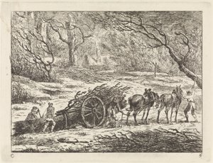 Landschap met een door twee paarden getrokken kar
