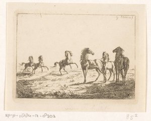 Kudde wilde paarden door Gerardus Emaus de Micault