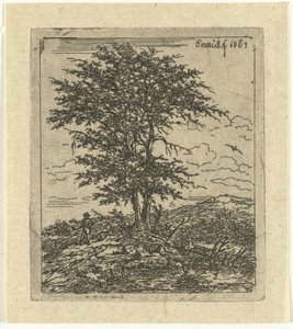 Landschap met eik en jager De eiken door Gerardus Emaus de Micault