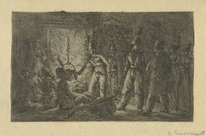 Soldaten bij het vuur door Gerardus Emaus de Micault