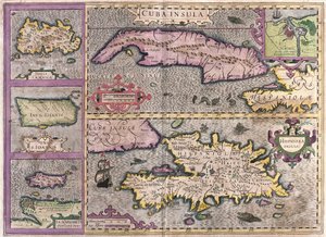 Cuba, Jamaica, Haïti, Puerto Rico (Caribisch gebied) (gravure) door Gerardus Mercator