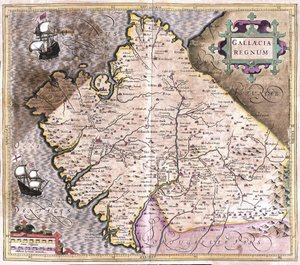 Galicië, Santiago de Compostela, Monforte de Lemos, noordwest Spanje (gravure) door Gerardus Mercator