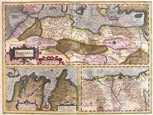 Noord-Afrika met belegering van Tunis en Nijldelta (gravure) door Gerardus Mercator