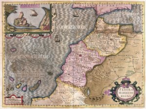 Noordwest-Afrika met de Canarische Eilanden (gravure) door Gerardus Mercator