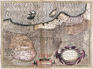 Oviedo, Burgos, Bilbao, Bayonne (Asturië), Spanje (gravure) door Gerardus Mercator