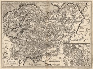 Russia cum Confinijs. Kaart van Rusland, 1587 door Gerardus Mercator
