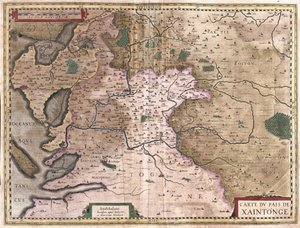 Saintonge met La Rochelle en Ile Oleron, Frankrijk (gravure) door Gerardus Mercator