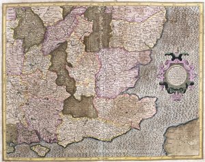 Zuidoost-regio van Engeland inclusief het Kanaal en Londen (gravure) door Gerardus Mercator