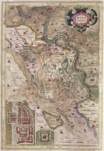De loop van de Rijn in Westfalen, Duitsland (gravure)