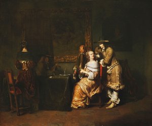 Elegante gezelschap dat kaarten speelt in een interieur