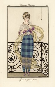 Vrouw in een grote toile rok, bang voor een spin door Gerda Marie Frederike Wegener