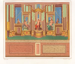 Muurschildering met Bacchus, Venus en Apollo uit een afgelegen zitgedeelte in een hoek van een tuin in de Domus M. Herenulli Communis of Huis van Apollo, Reg. VI, Ins. VII, No. 23