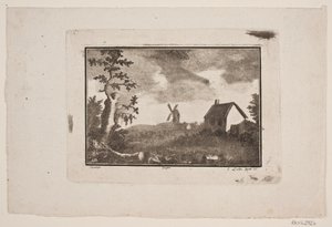 Landschap met huis en molen