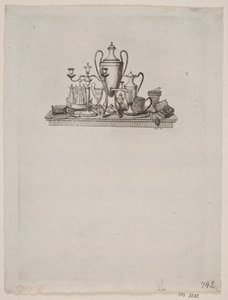 Stilleven van zilvervoorwerpen door Gerhard Ludvig Lahde