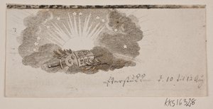 Vignet met de wapens van de drie noordelijke koninkrijken in de wolken voor de zon